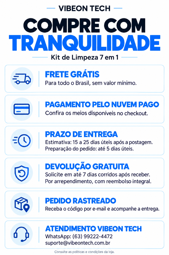 Informações de pagamento, frete, entrega e atendimento VibeOn Tech