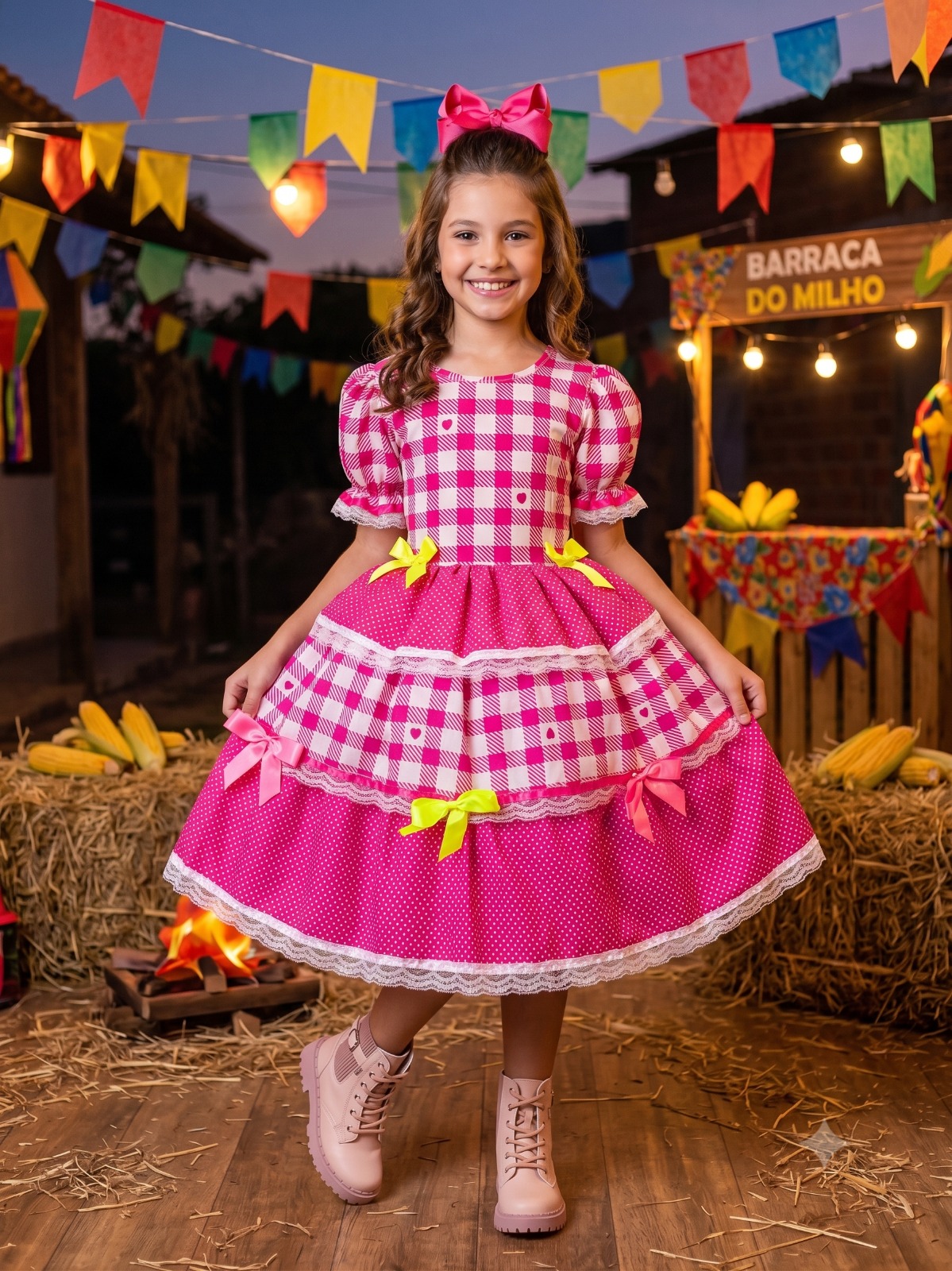 Vestido Junino Mimadine Luxo Beatriz Pink (VESTJNNMDLXBEAPK)