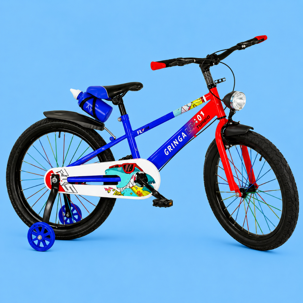 Bicicleta Infantil Aro 20 Azul 6 a 10 Anos Estilo Shark com LED + Pneu Grosso + Rodinhas + Freio V-Brake Completa (P4912-Azul)