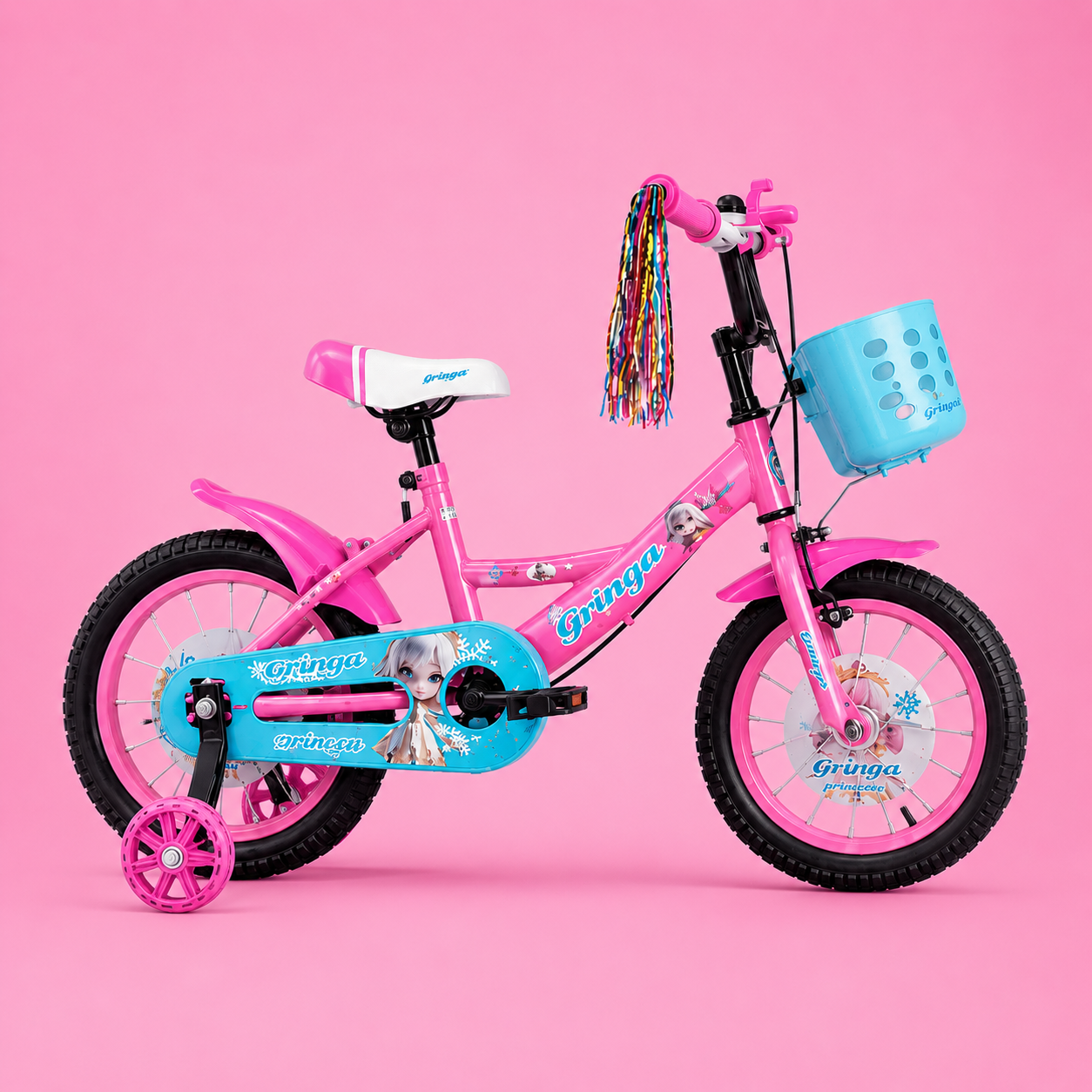 Bicicleta Infantil Menina Aro 16 Princesa 4-8 Anos com Rodinhas + Cestinha + LED – Completa e Segura (P4982)