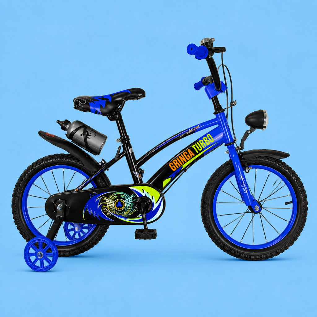 Bicicleta Infantil Aro 16 Old School Azul 4 a 8 Anos LED + Pneu Grosso + Farol + Rodinhas + Freio V-Brake Completa (P4915-AZUL)