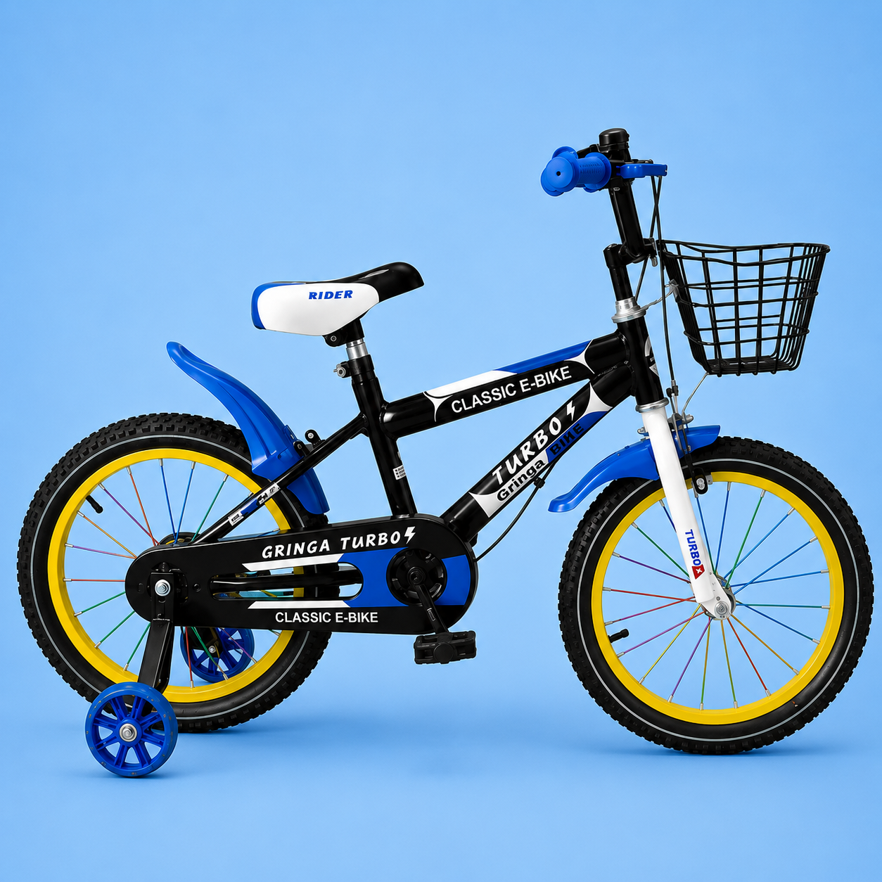 Bicicleta Infantil Menino 5-8 Anos Aro 16 LED + Freio V-Brake + Cestinho + Pneu + Paralama + Sininho (7724.27-AZUL-unico)