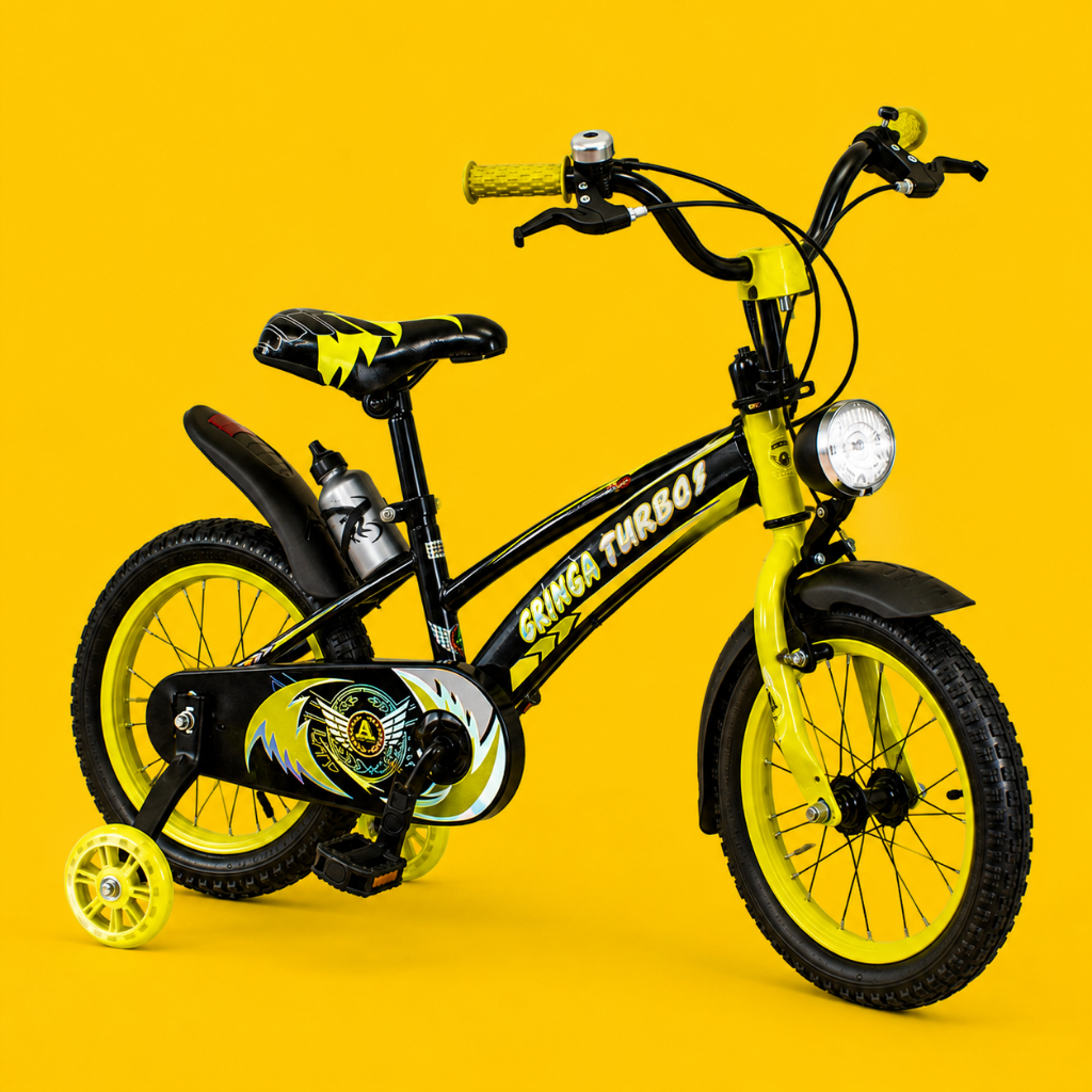 Bicicleta Infantil Aro 16 Old School Amarela 4 a 8 Anos LED + Pneu Grosso + Farol + Rodinhas + Freio V-Brake Completa (P4915-AMARELO)