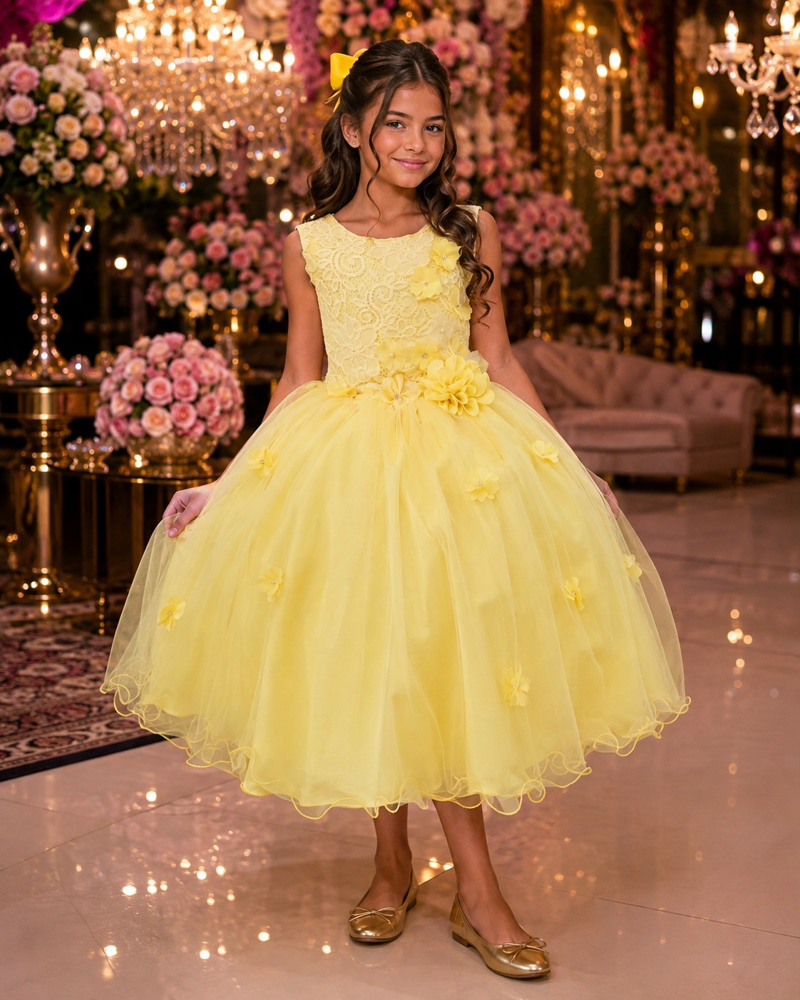 Vestido Juvenil Vila Lele Regata Flores Amarelo (VESTJVNLRGTFRLAMRL)