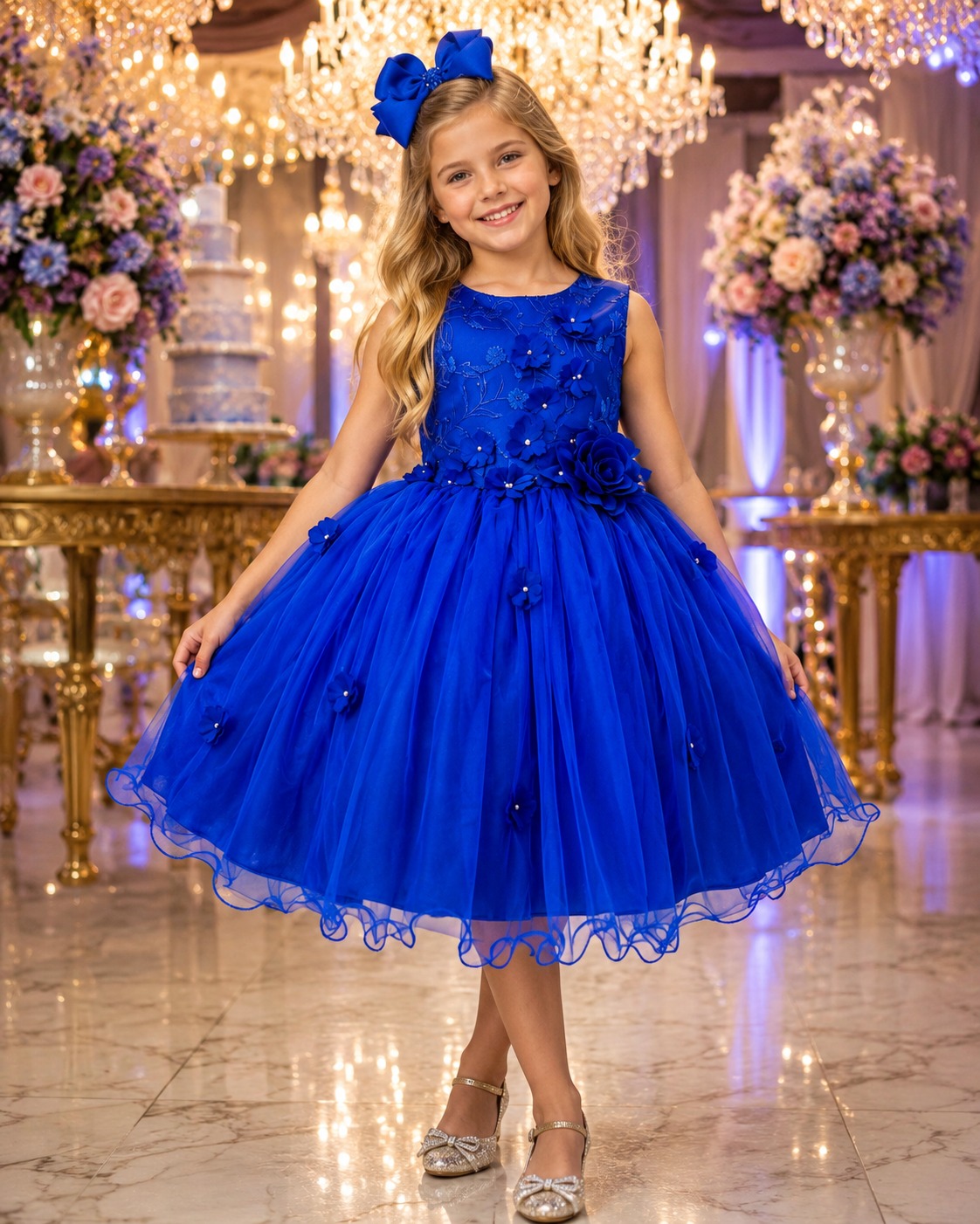 Vestido Juvenil Vila Lele Regata Flores Azul Royal (VESTJVNVLRFAR)