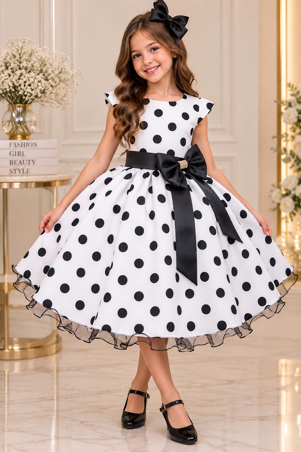 Vestido Ysa Kids Penelope Bolinhas Branco (VESTYKPBB)