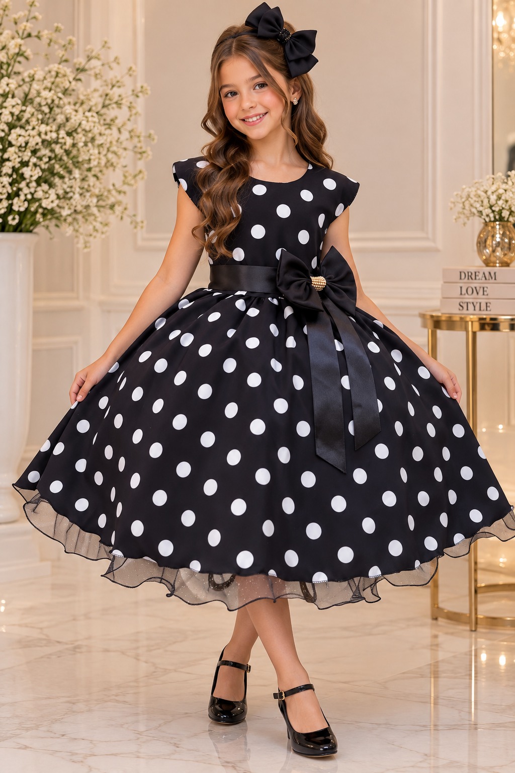 Vestido Ysa Kids Penelope Bolinhas Preto (VESTYKPBP)