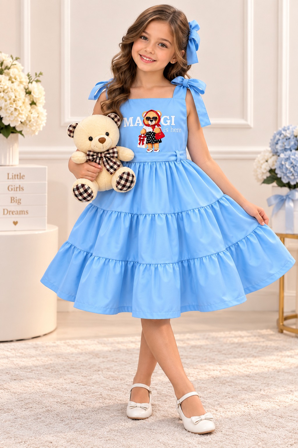 Vestido Blogueirinha Ursinho dos Sonhos Azul Bebe (VESTBGUSAZLB)