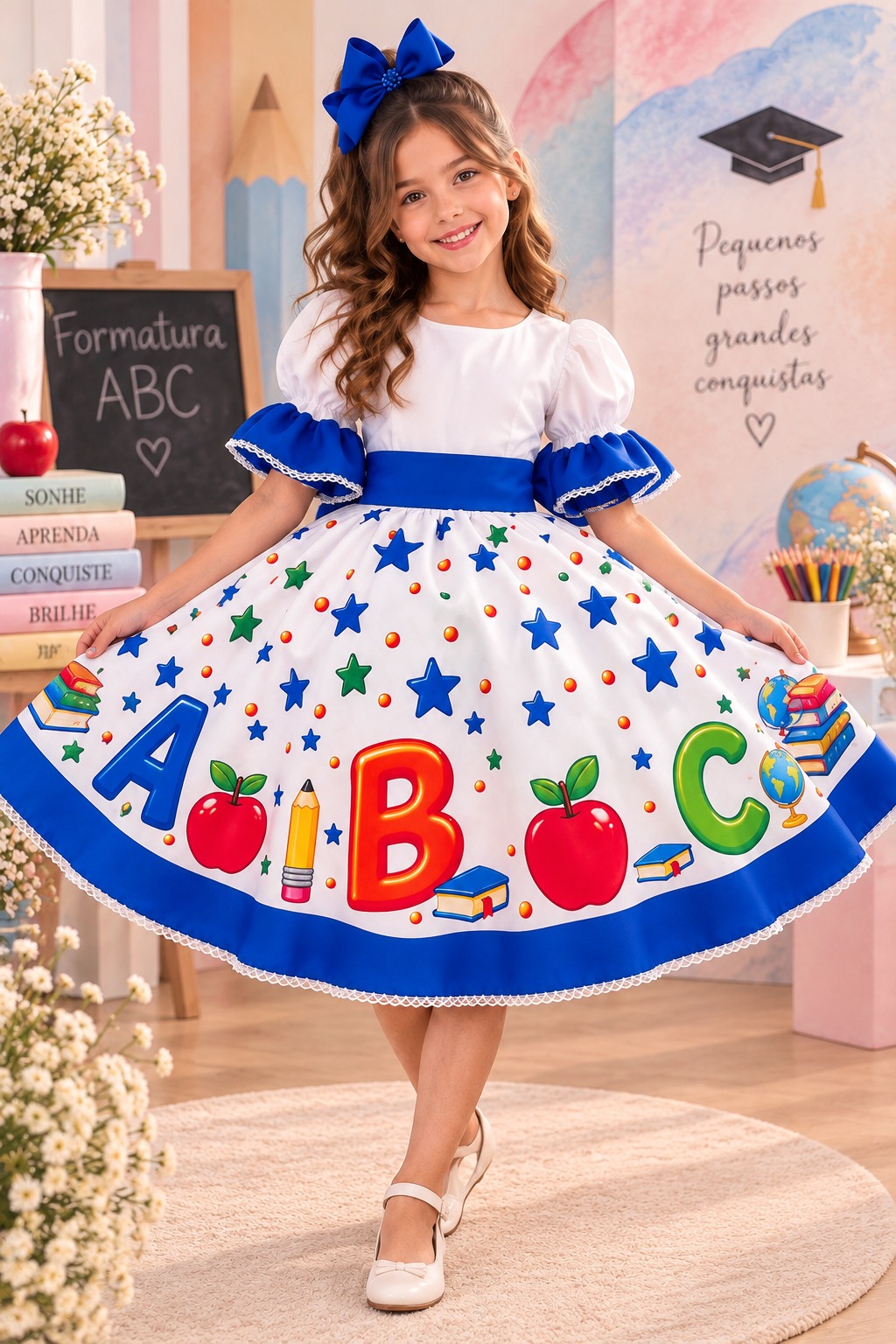 Vestido Marie Doce Formatura ABC Aquarela Azul Royal (VESTMDFABCFAZL)