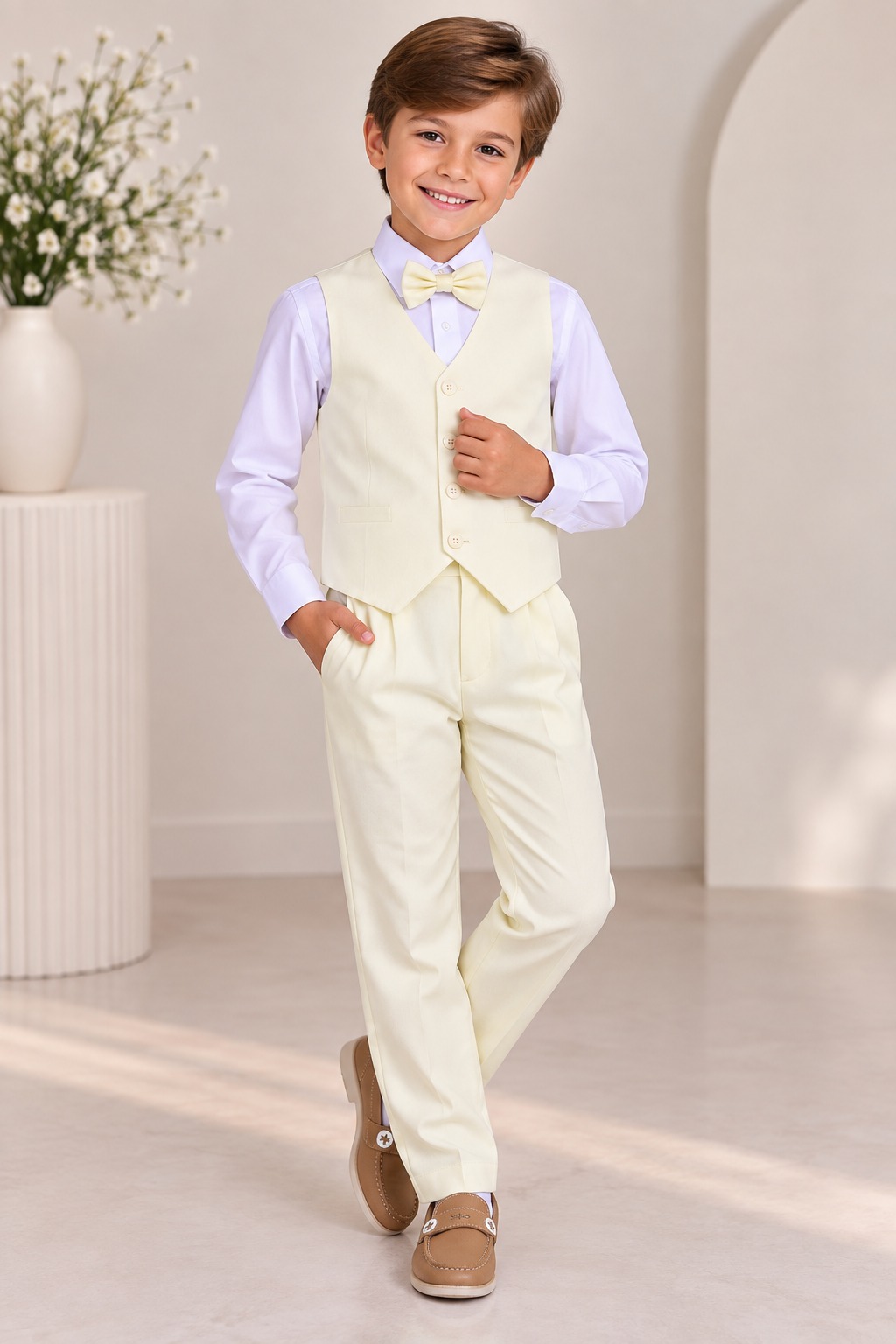 Conjunto Miss Cherry Social Leonardo Colete Amarelo Claro (CONJMSCHRSCILCLTAMRLCLR)