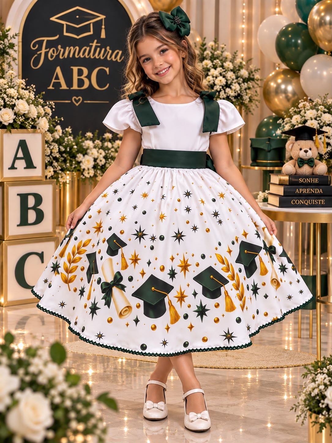 Vestido Marie Magia da Formatura ABC Aquarela Verde Esmeralda (VESTMMFVE)