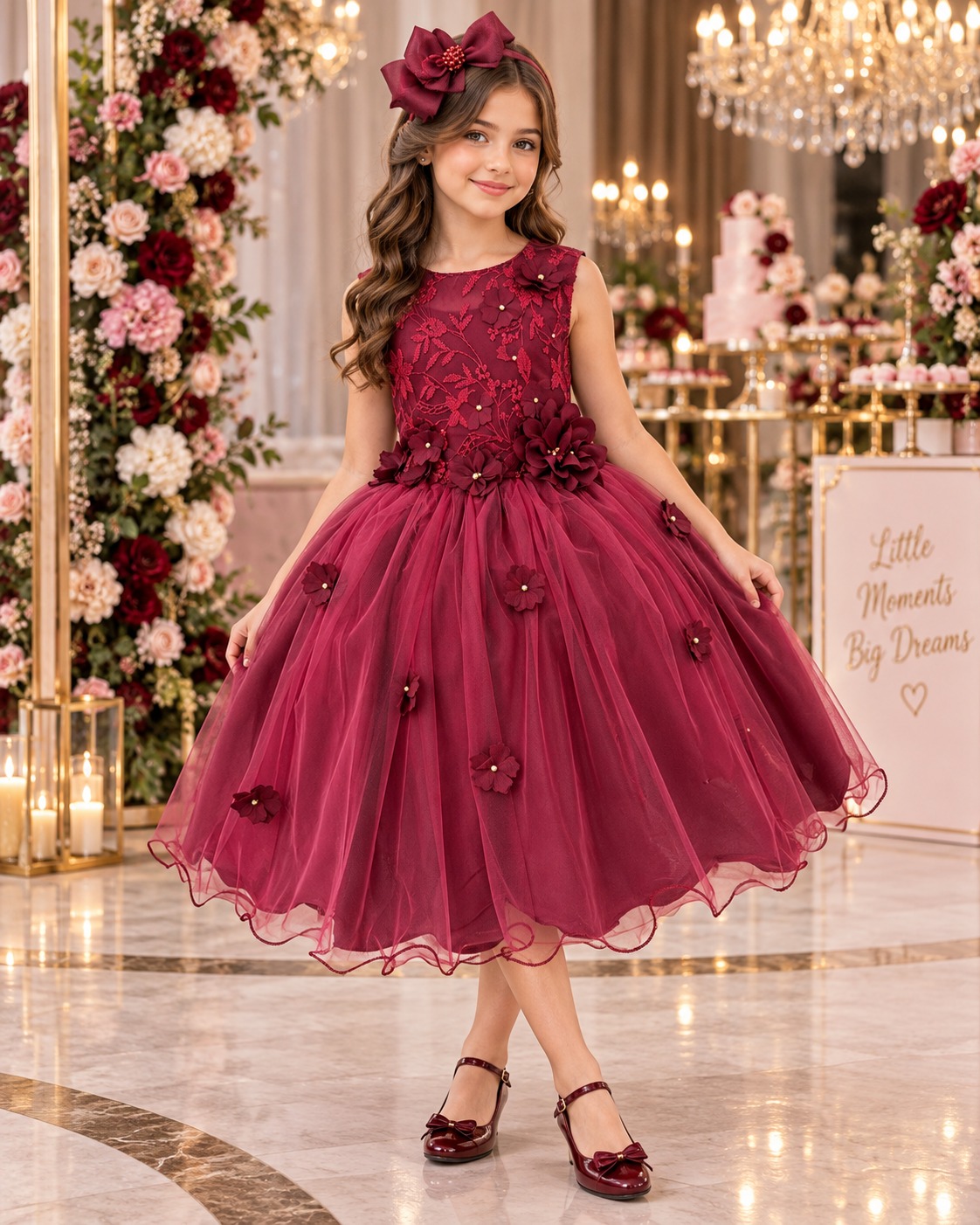 Vestido Juvenil Vila Lele Regata Flores Marsala (VESTJVNVLRGF)